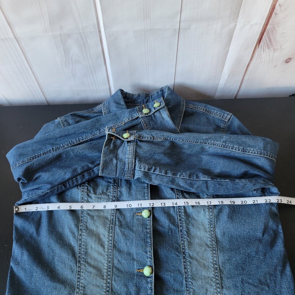 Coldwater Creek Denim Jean Jacket, Faux Jade/Brass Button-up, Women’s Petite XL - Picture 7 of 8